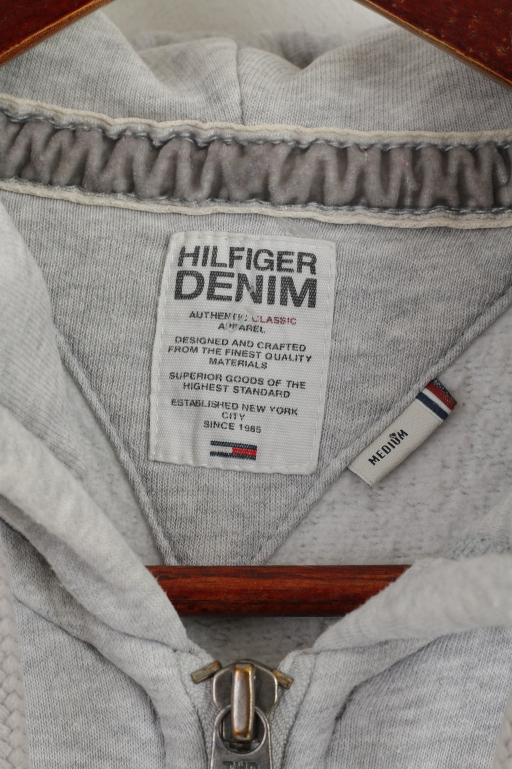 Hilfiger Denim Men M Sweatshirt Grey Cotton Hoodie Full Zipper