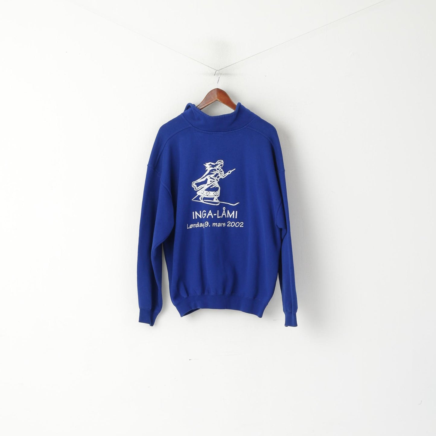 Vintage Men L Sweatshirt Blue Cotton Lillehammer Ski Klub Inga-Lami 2002 Top