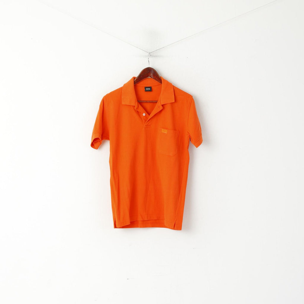 Hugo Boss Hommes S Polo Orange Coton Boutons Détaillés Classique Haut Uni