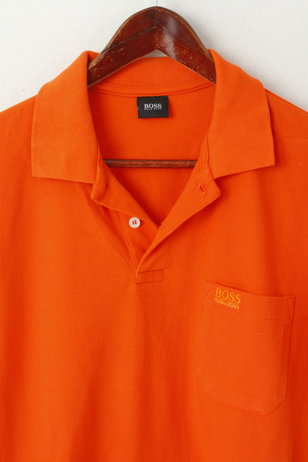 Hugo Boss Hommes S Polo Orange Coton Boutons Détaillés Classique Haut Uni