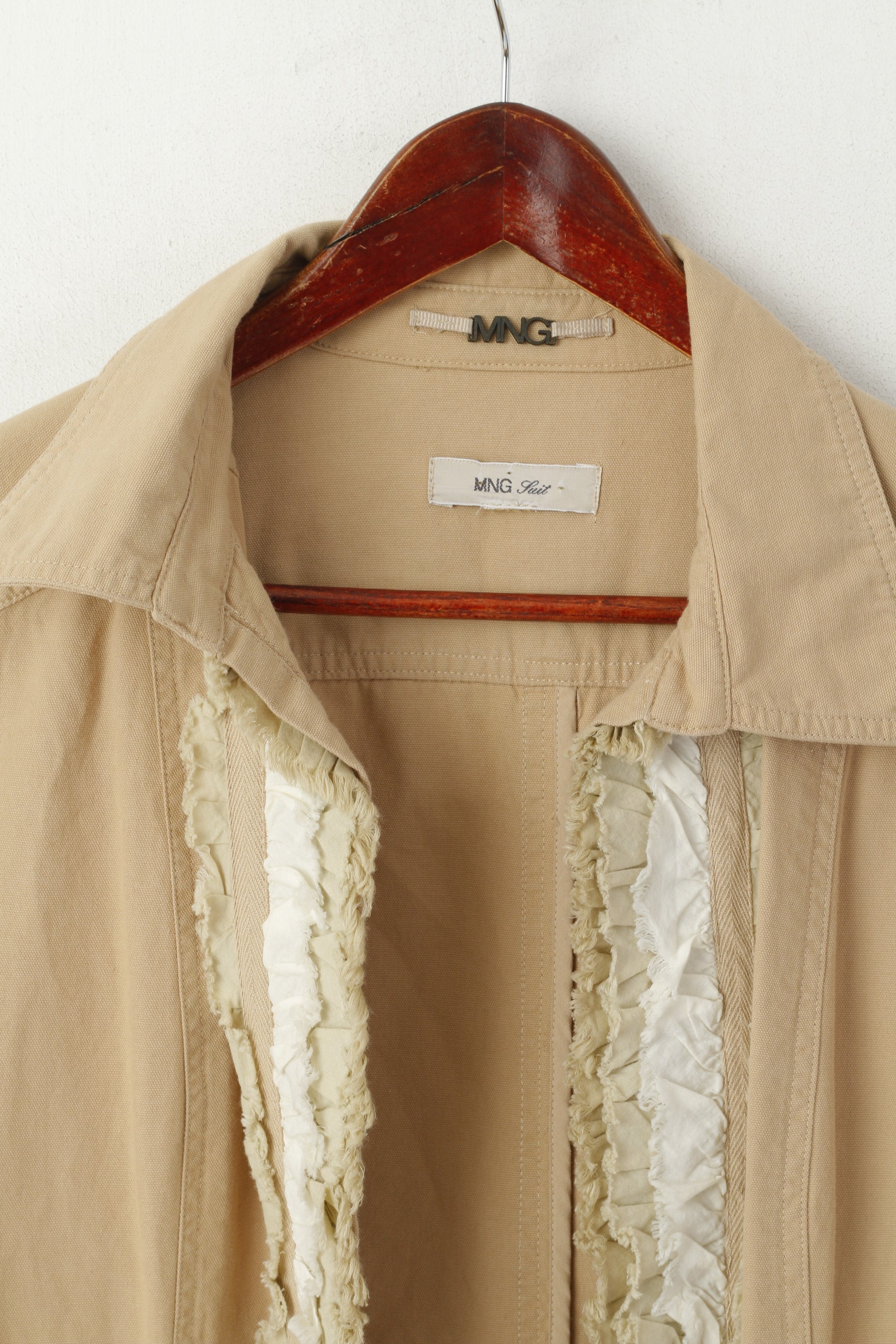 Mango – costume pour femmes, manteau ouvert sur le devant, en coton Beige, MNG, haut décontracté à longs volants, XXL(L)