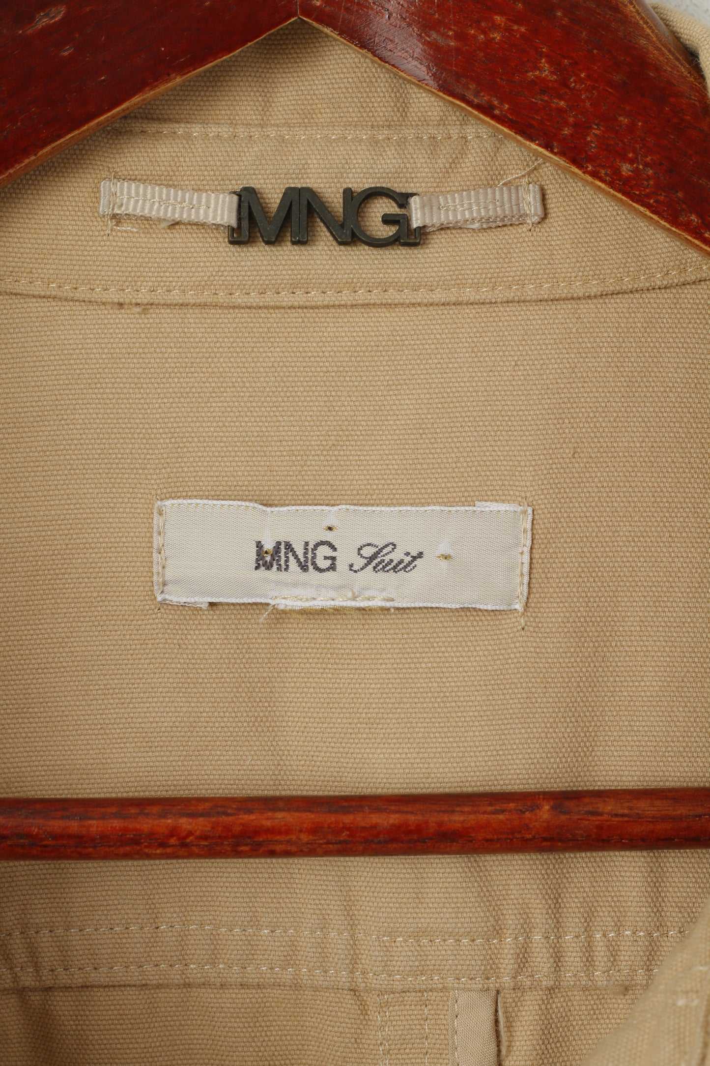 Mango Suit Women XXL(L) Open Front Coat Beige Cotton MNG Long Frills Casual Top