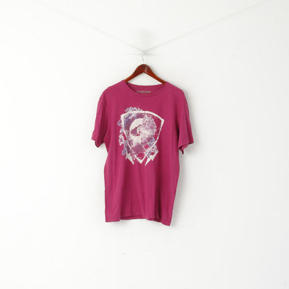 Quiksilver Mes XL T- Shirt Maroon Cotton Graphic Crew Neck Summer