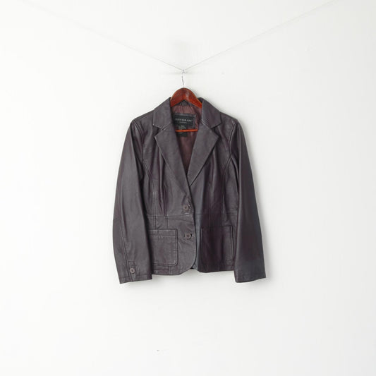 Centigrade Women S Jacket Plum 100% Leather Classic Single Breasted Blazer Top
