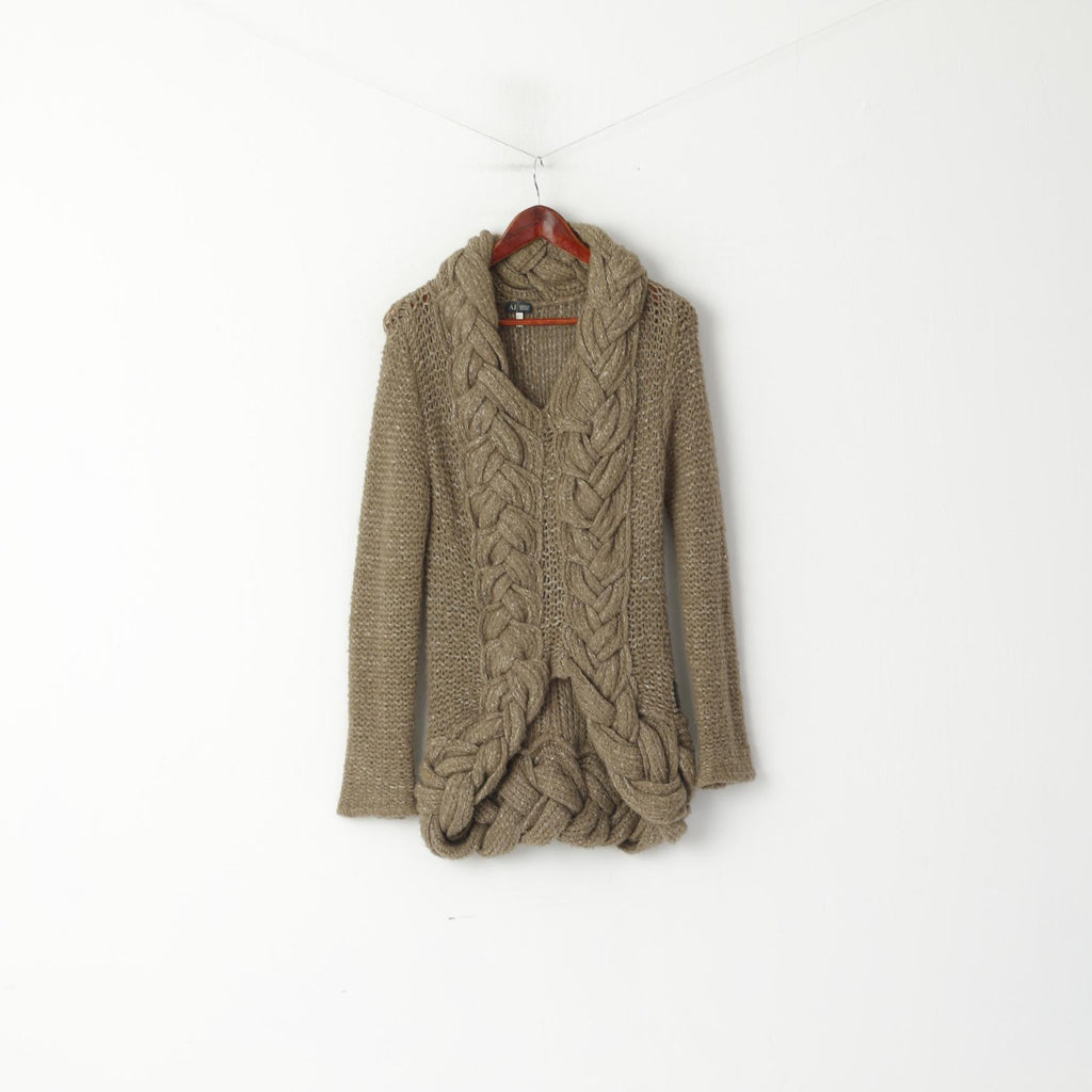 Armani Jeans Femmes 14 40 M Pull Kaki Tressé Tricot Mohair Pull Asymétrique