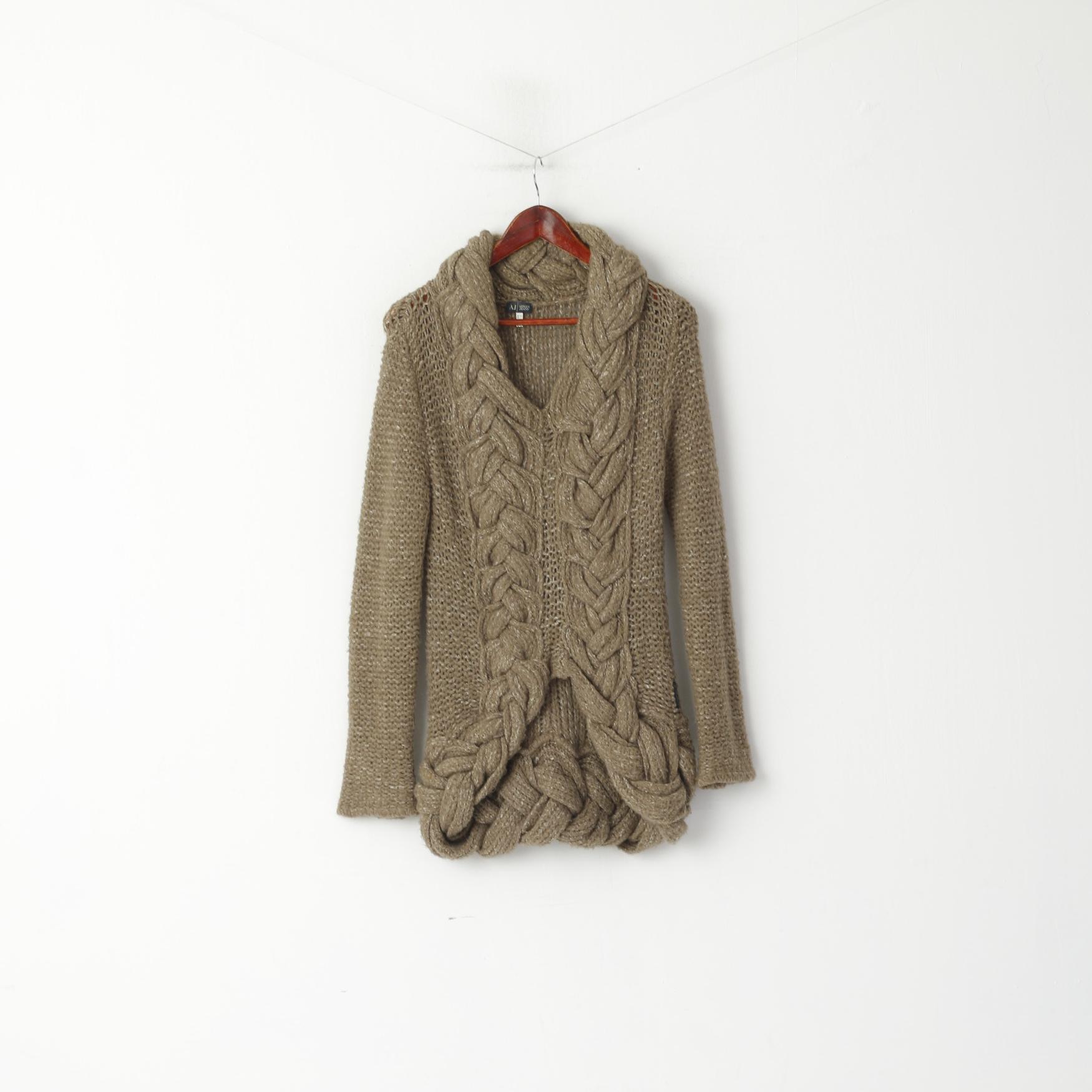 Armani Jeans Femmes 14 40 M Pull Kaki Tressé Tricot Mohair Pull Asymétrique