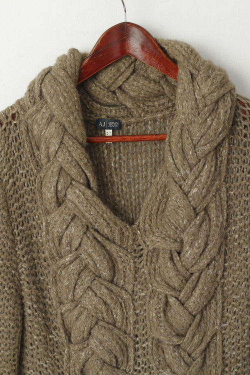 Armani Jeans Femmes 14 40 M Pull Kaki Tressé Tricot Mohair Pull Asymétrique