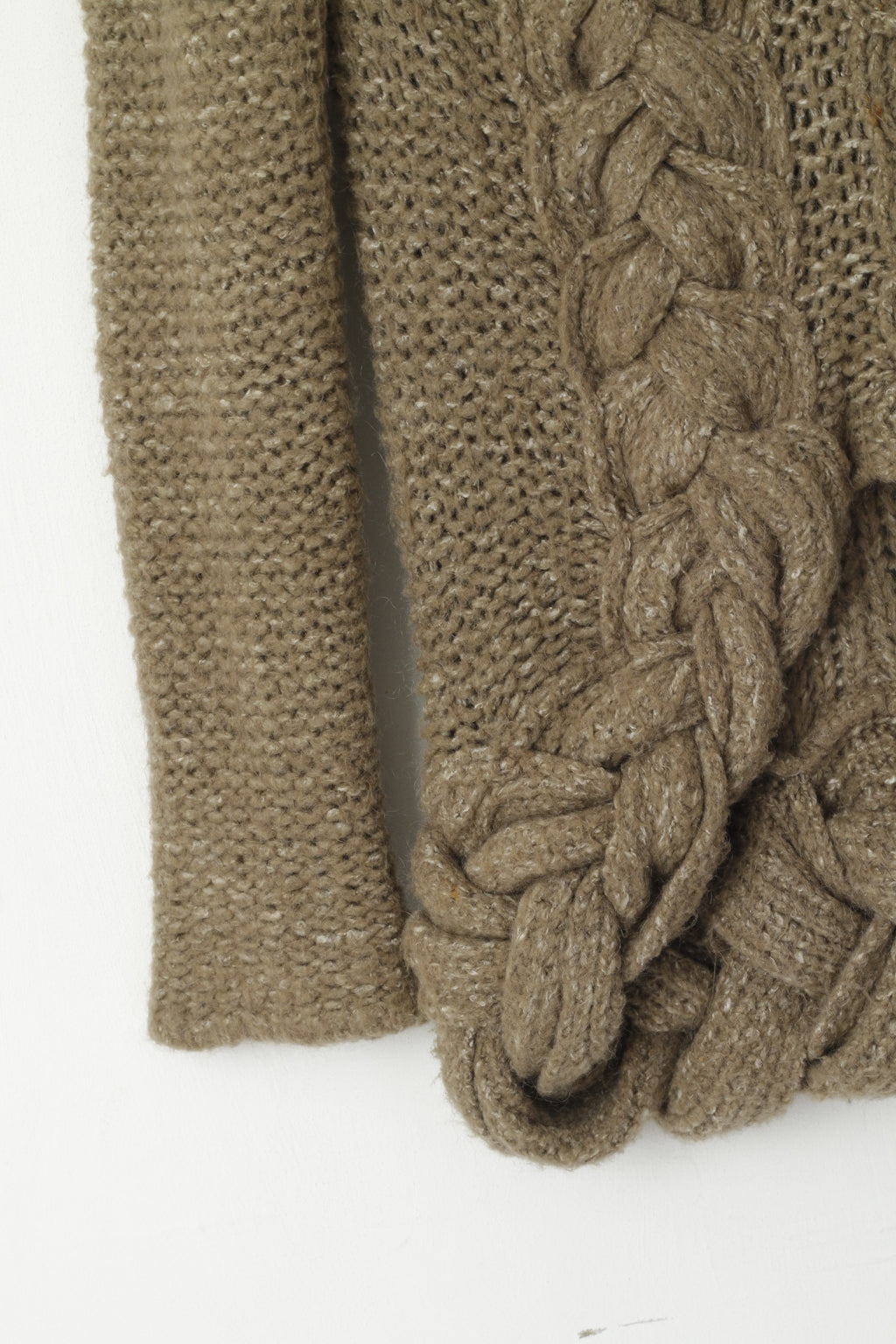 Armani Jeans Femmes 14 40 M Pull Kaki Tressé Tricot Mohair Pull Asymétrique