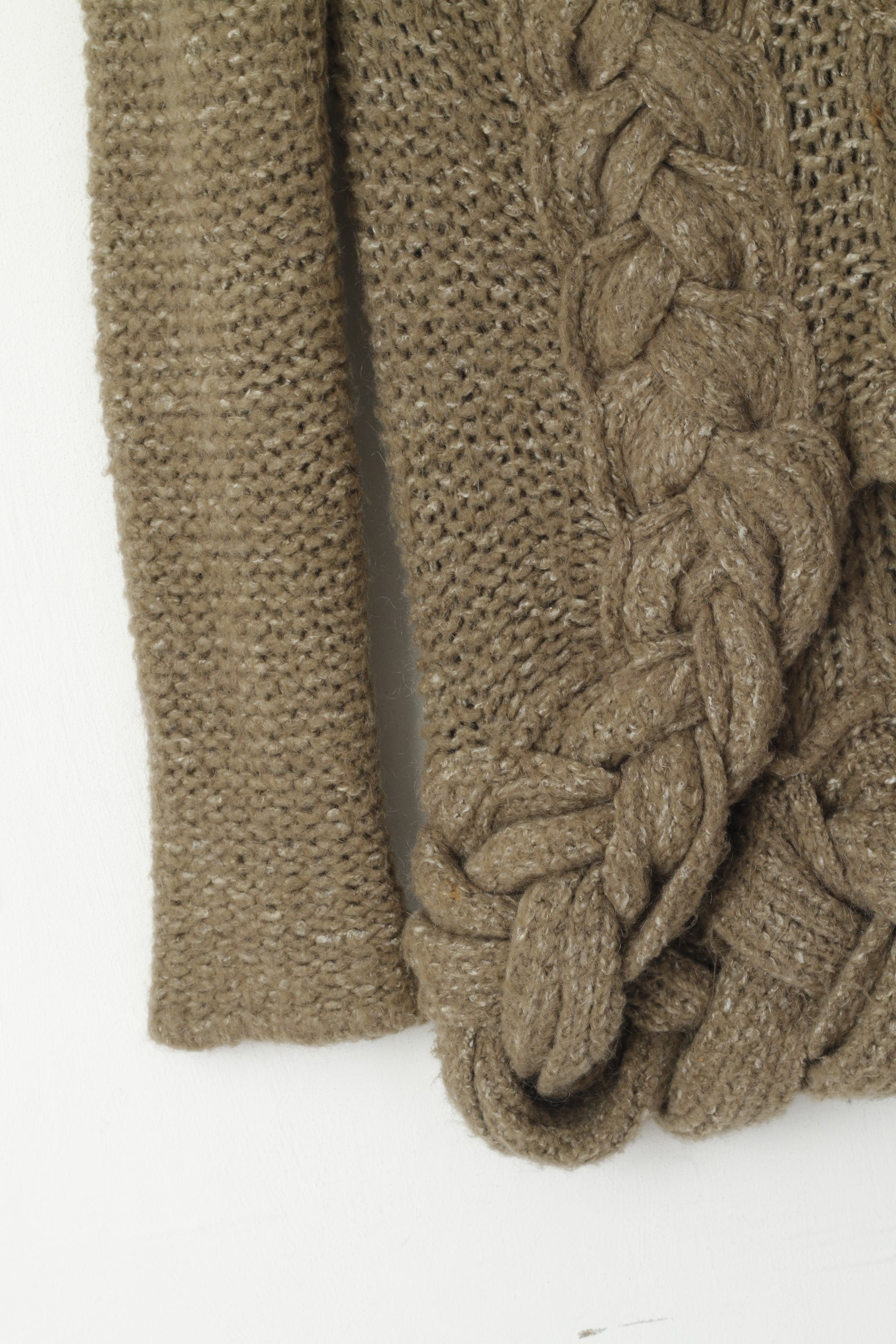 Armani Jeans Femmes 14 40 M Pull Kaki Tressé Tricot Mohair Pull Asymétrique