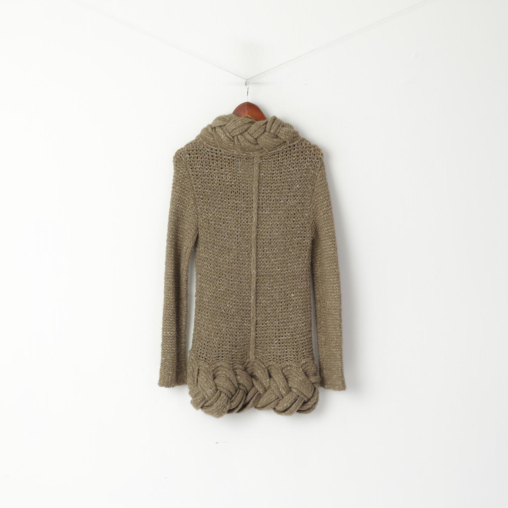 Armani Jeans Femmes 14 40 M Pull Kaki Tressé Tricot Mohair Pull Asymétrique