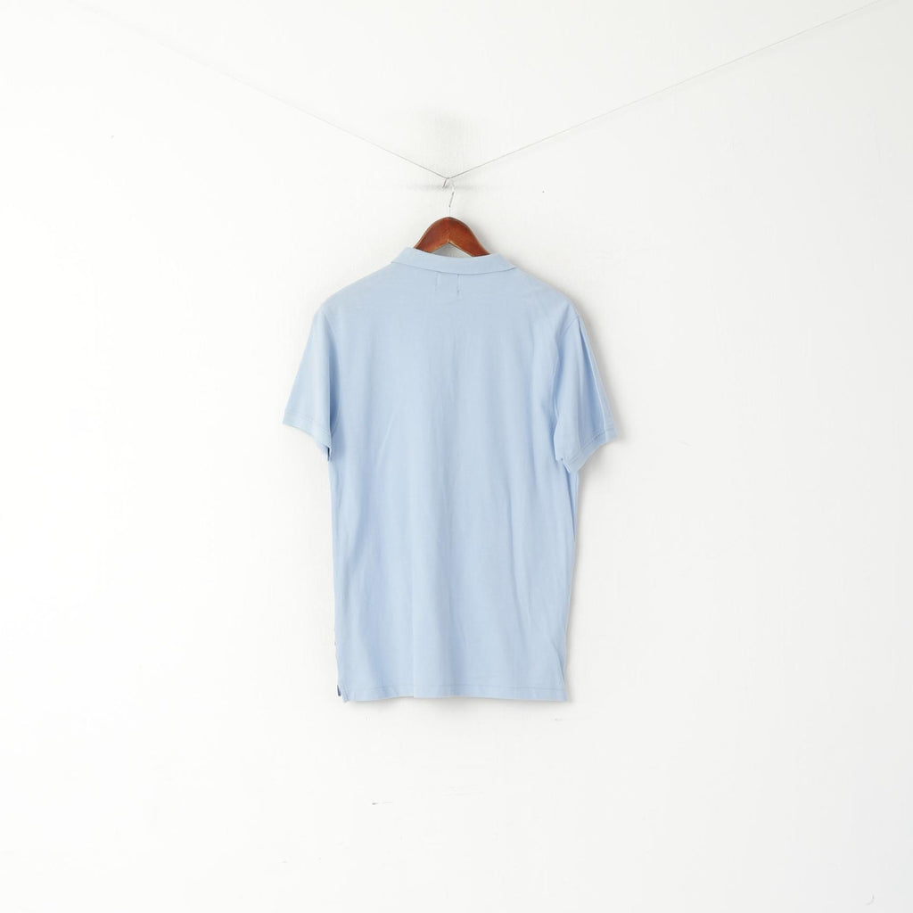 Polo da uomo M di costruzione russa sovietica, parte superiore con bottoni dettagliati stampati a triangolo in cotone blu