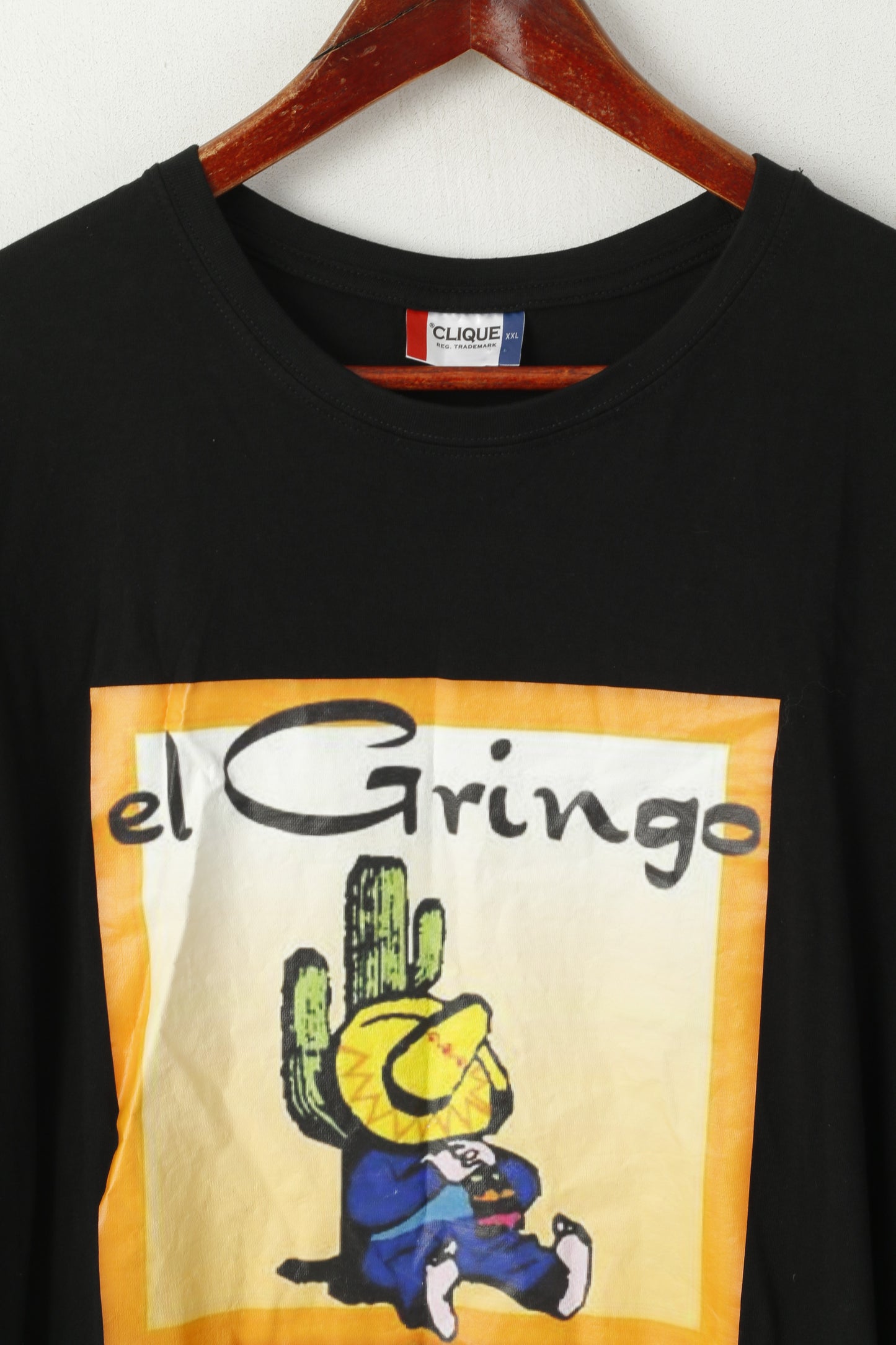 Clique Men XXL T-Shirt Black Cotton El Gringo Graphic Crew Neck Soft Top