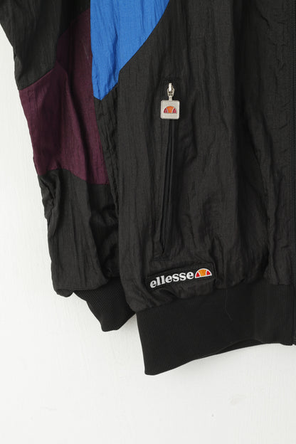 Ellesse Men S Jacket Black Shiny Vintage Full Zip Two Pocket Activewear Track Top