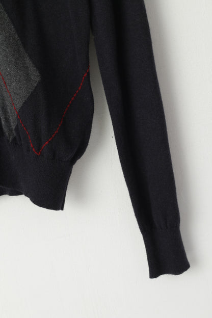 Calvin Klein Jeans Men S Jumper Navy Cotton Wool Blend Diamond Zip Up Sweater