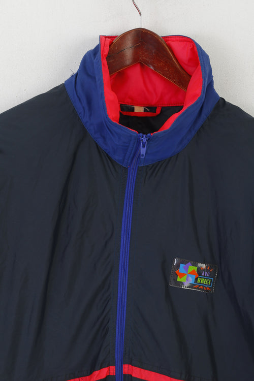 Brugi Veste pour homme en nylon bleu marine imperméable style vintage en Italie avec capuche cachée