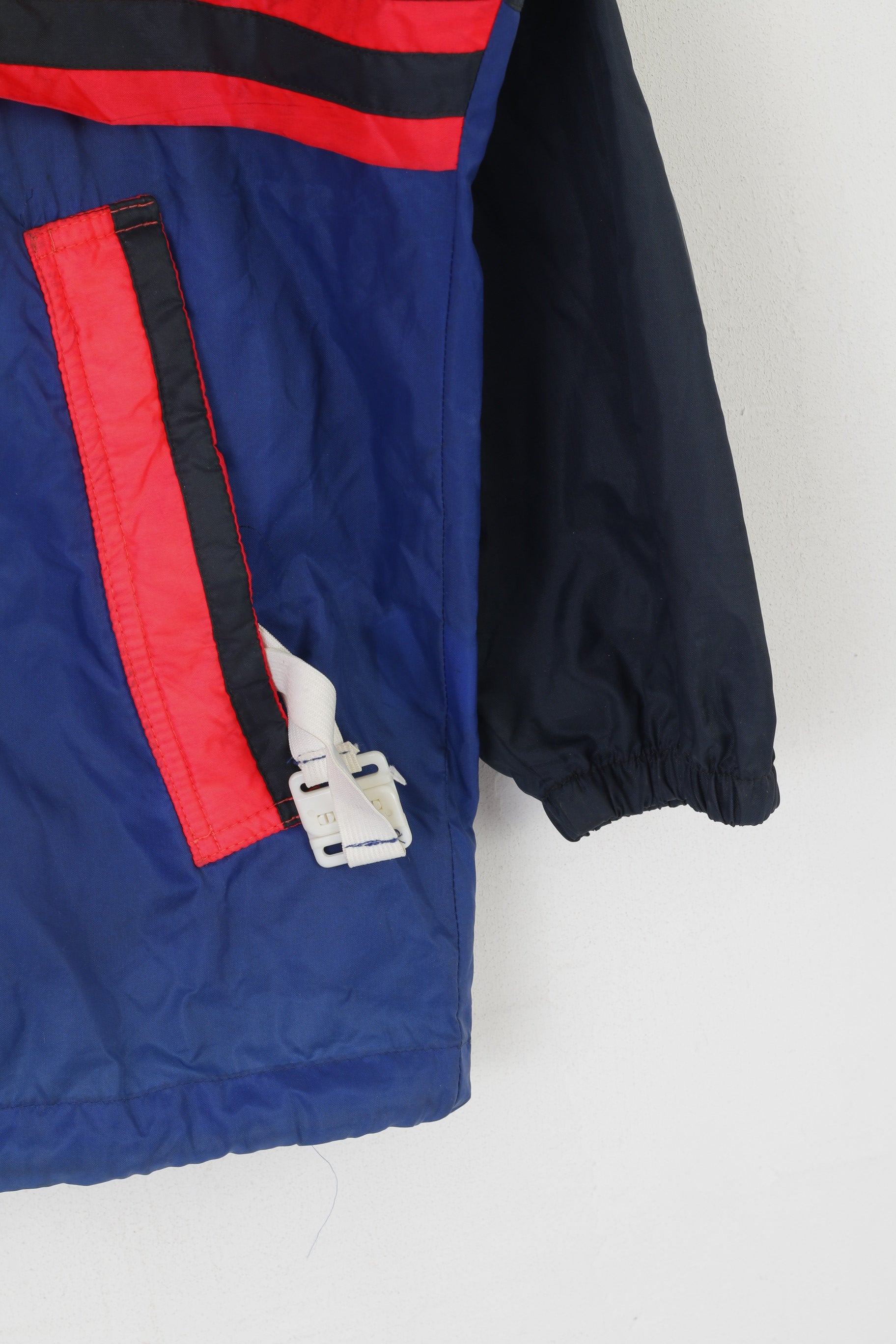 Brugi Veste pour homme en nylon bleu marine imperméable style vintage en Italie avec capuche cachée