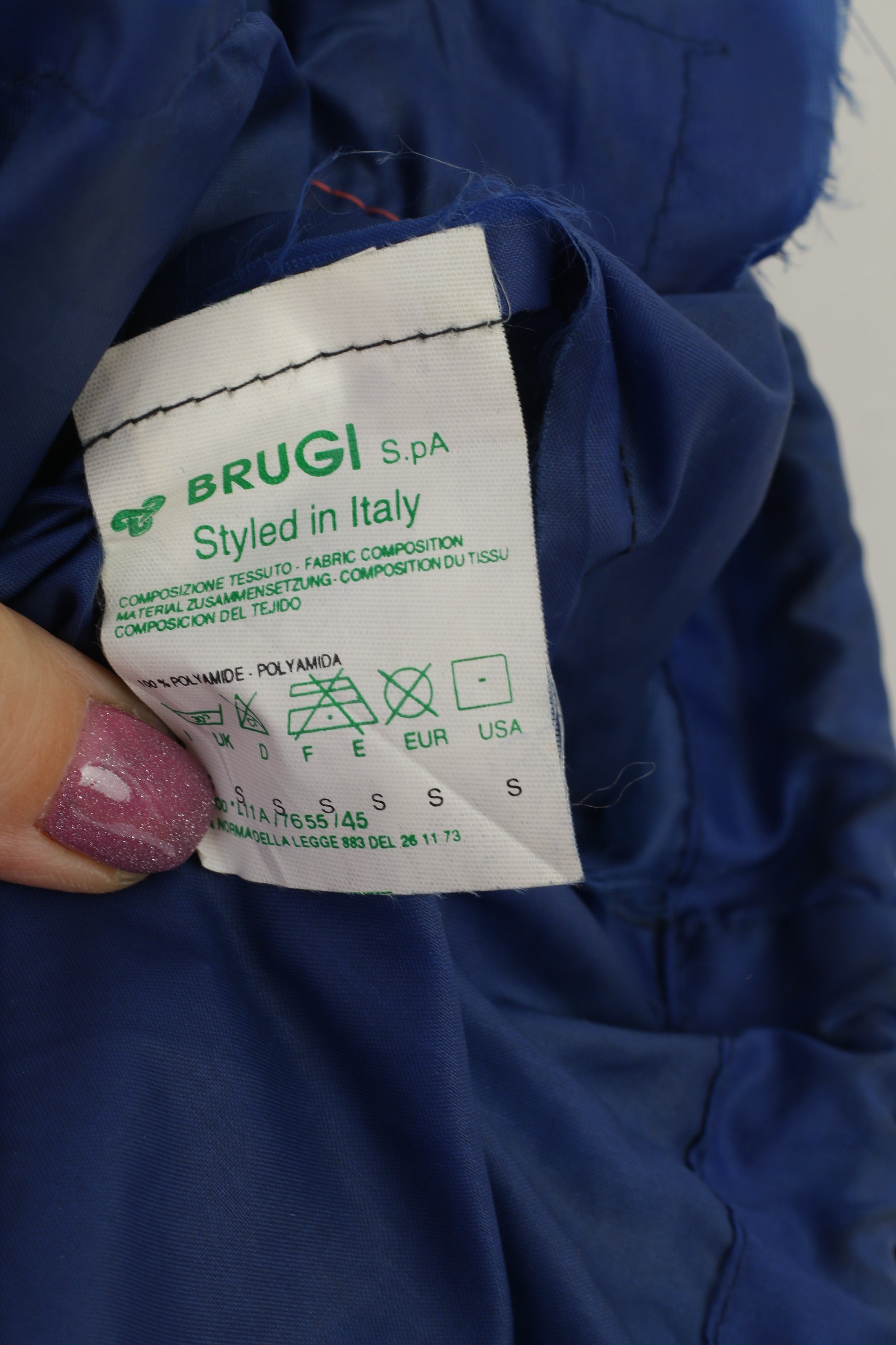 Brugi Veste pour homme en nylon bleu marine imperméable style vintage en Italie avec capuche cachée