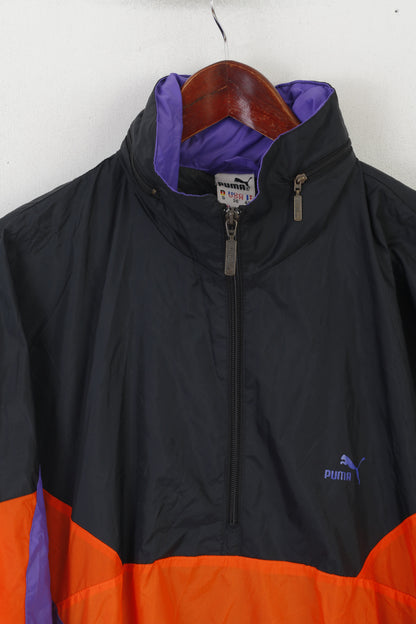Puma Men S Pullover Jacket Black Vintage 90s Nylon Waterproof Hidden Hood Top