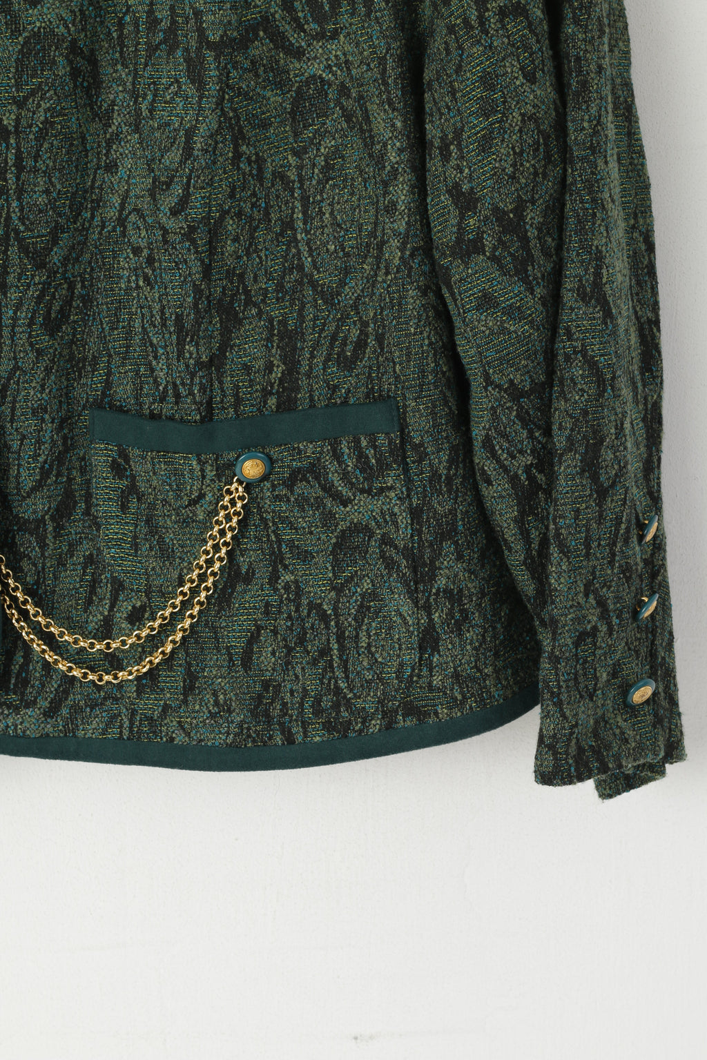 Creation Atelier GJ Women 24 XXL Blazer Green Viscosa Elegante giacca vintage con dettagli dorati