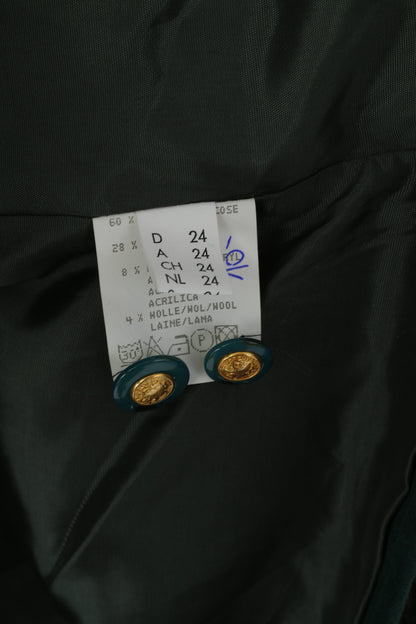 Creation Atelier GJ Women 24 XXL Blazer Green Viscose Elegant Gold Detailed Vintage Jacket