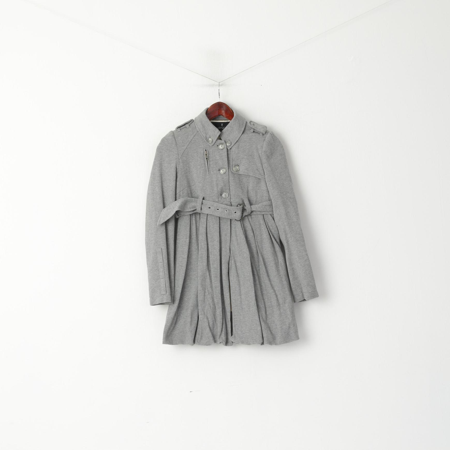 AllSaints Femmes 36 8 XS Sweat Gris Coton 3 Boutons Ceinturé Ourlet Ample Haut