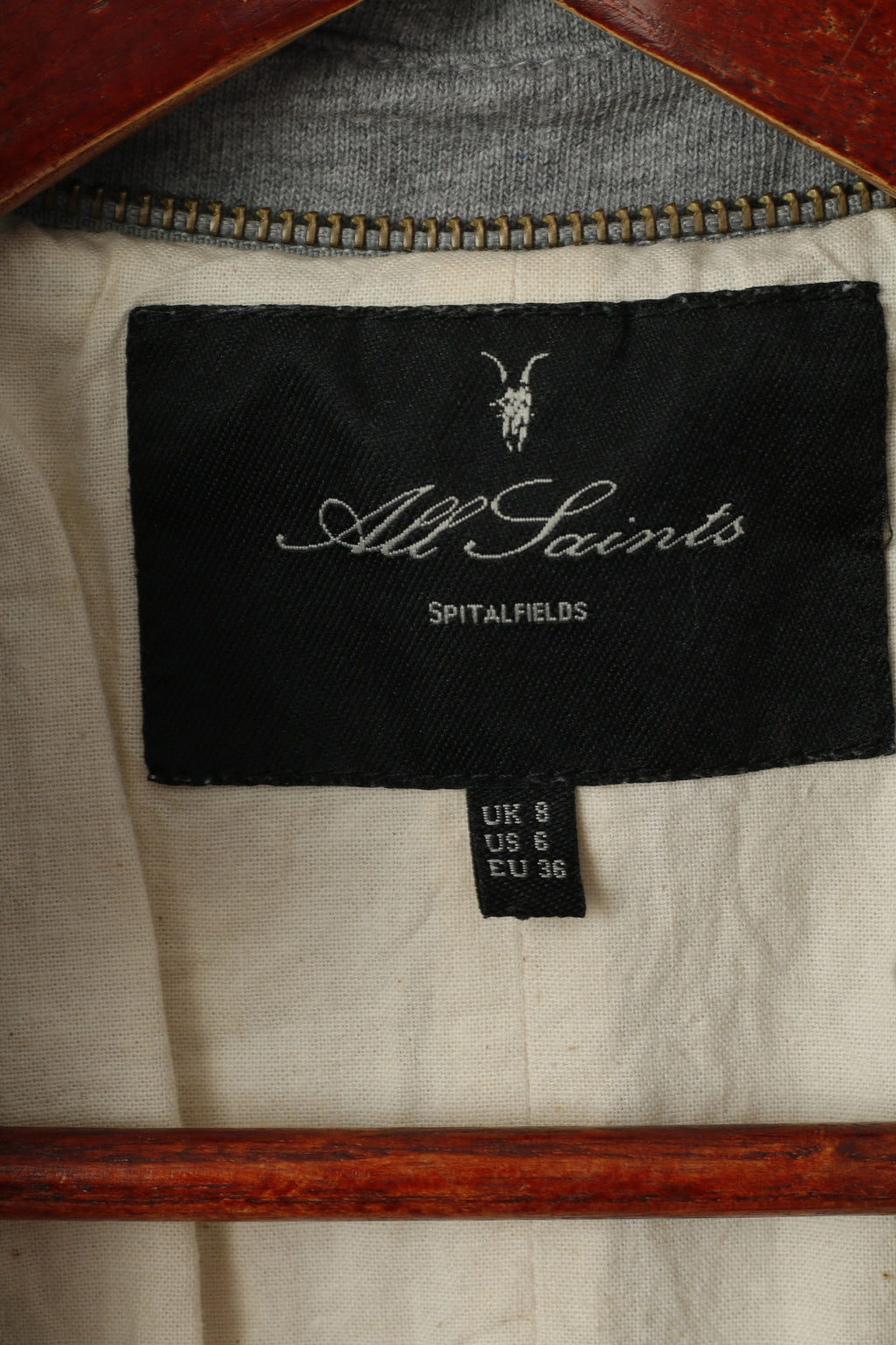 AllSaints Femmes 36 8 XS Sweat Gris Coton 3 Boutons Ceinturé Ourlet Ample Haut