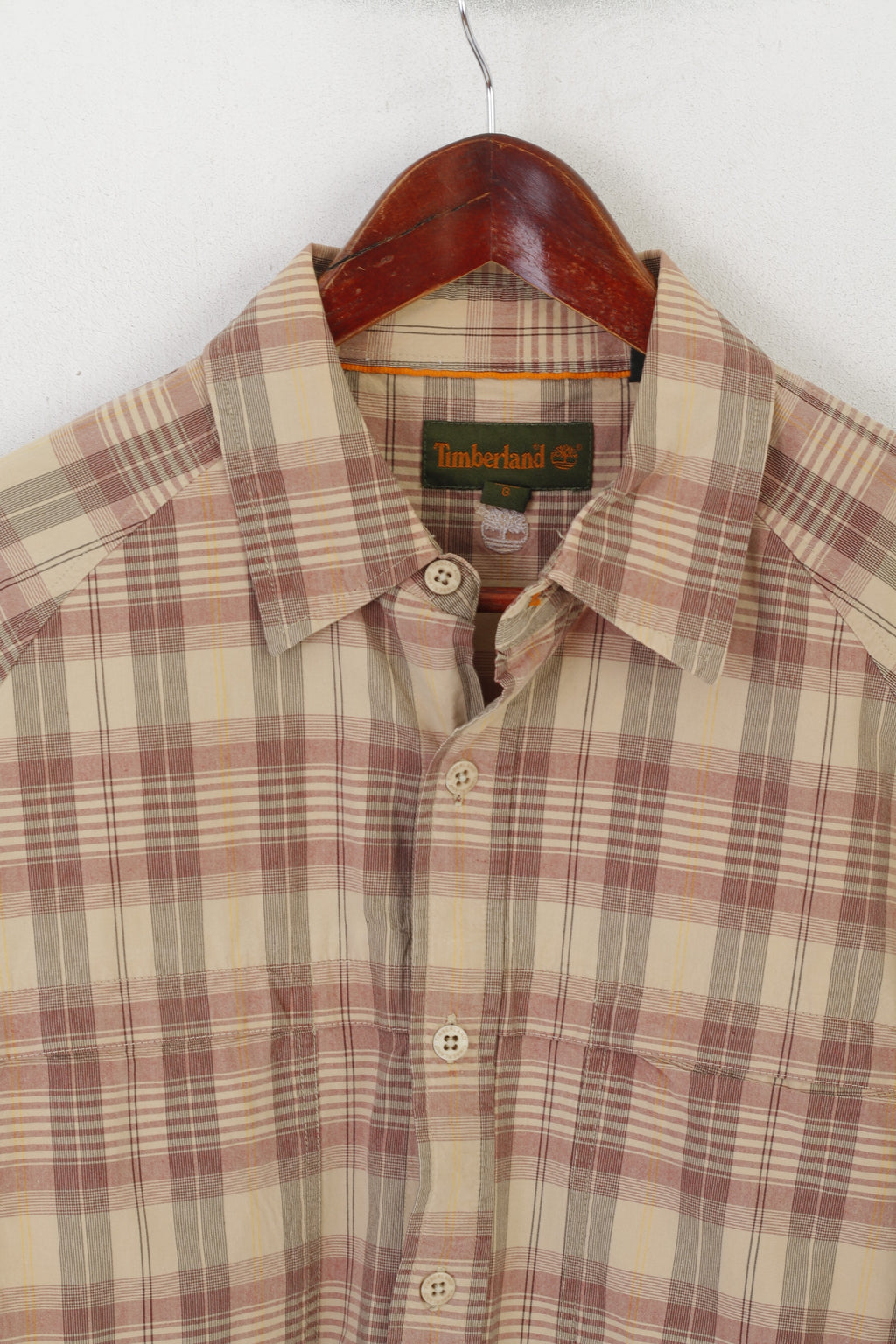 Timberland Men L Casual Shirt Brown Check Cotton Long Sleeve Vintage Outdoor Top