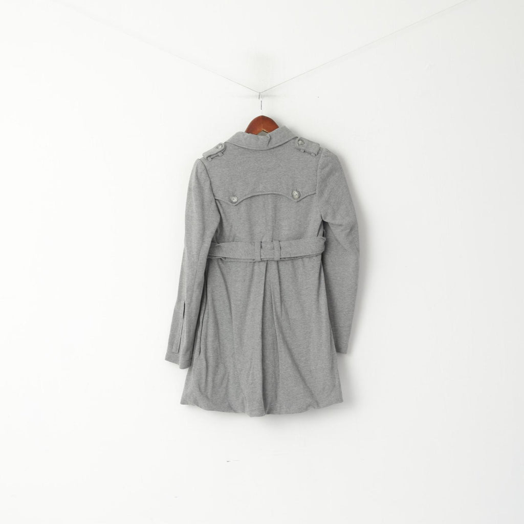 AllSaints Femmes 36 8 XS Sweat Gris Coton 3 Boutons Ceinturé Ourlet Ample Haut