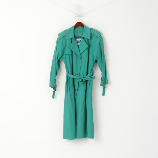 Nuage Women 10 M Trench Coat Green Vintage Cotton Long Double Breasted Rainwear