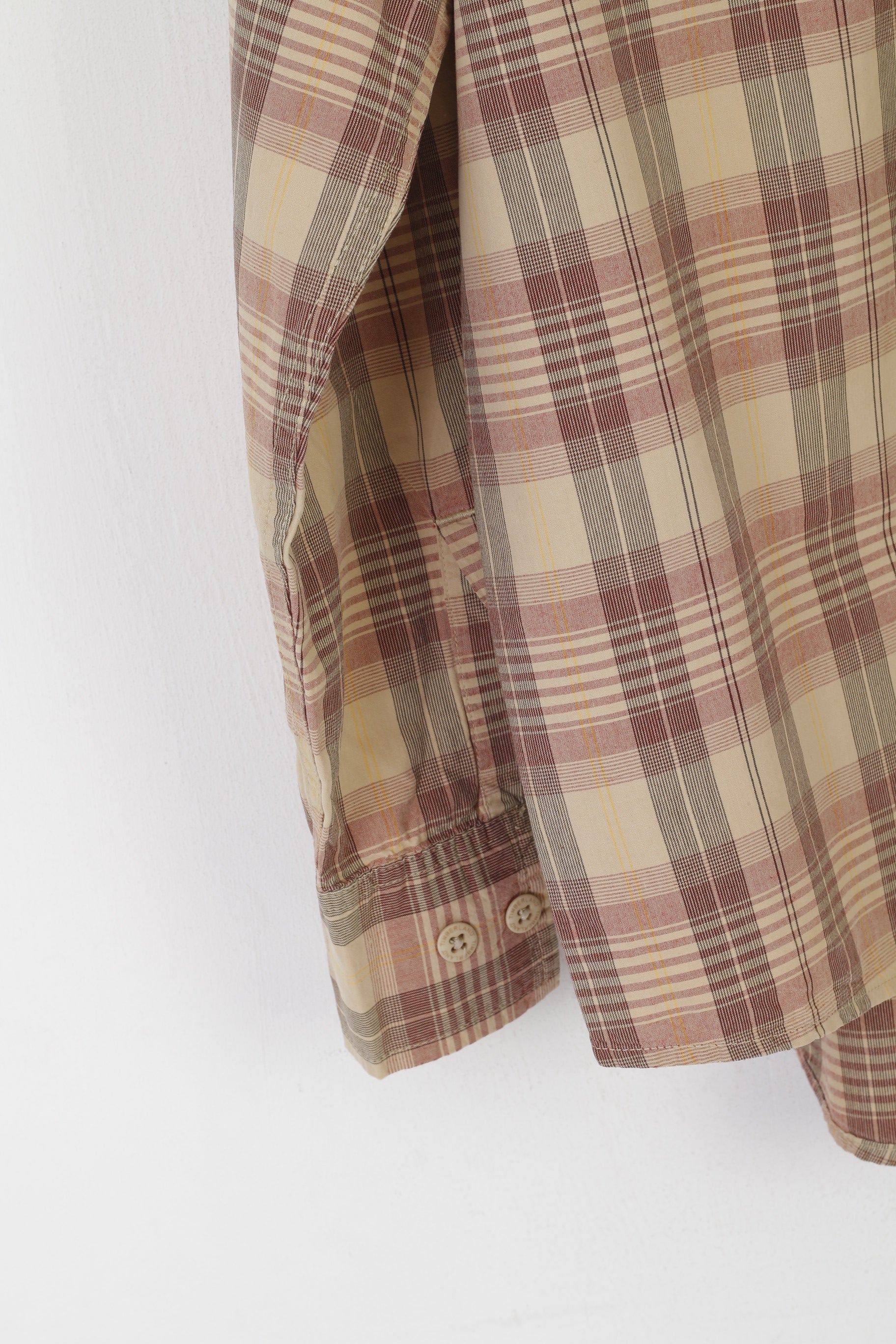 Timberland Men L Casual Shirt Brown Check Cotton Long Sleeve Vintage Outdoor Top