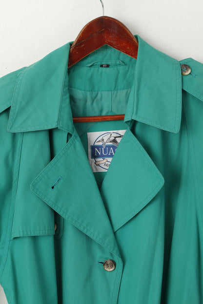 Nuage Women 10 M Trench Coat Green Vintage Cotton Long Double Breasted Rainwear
