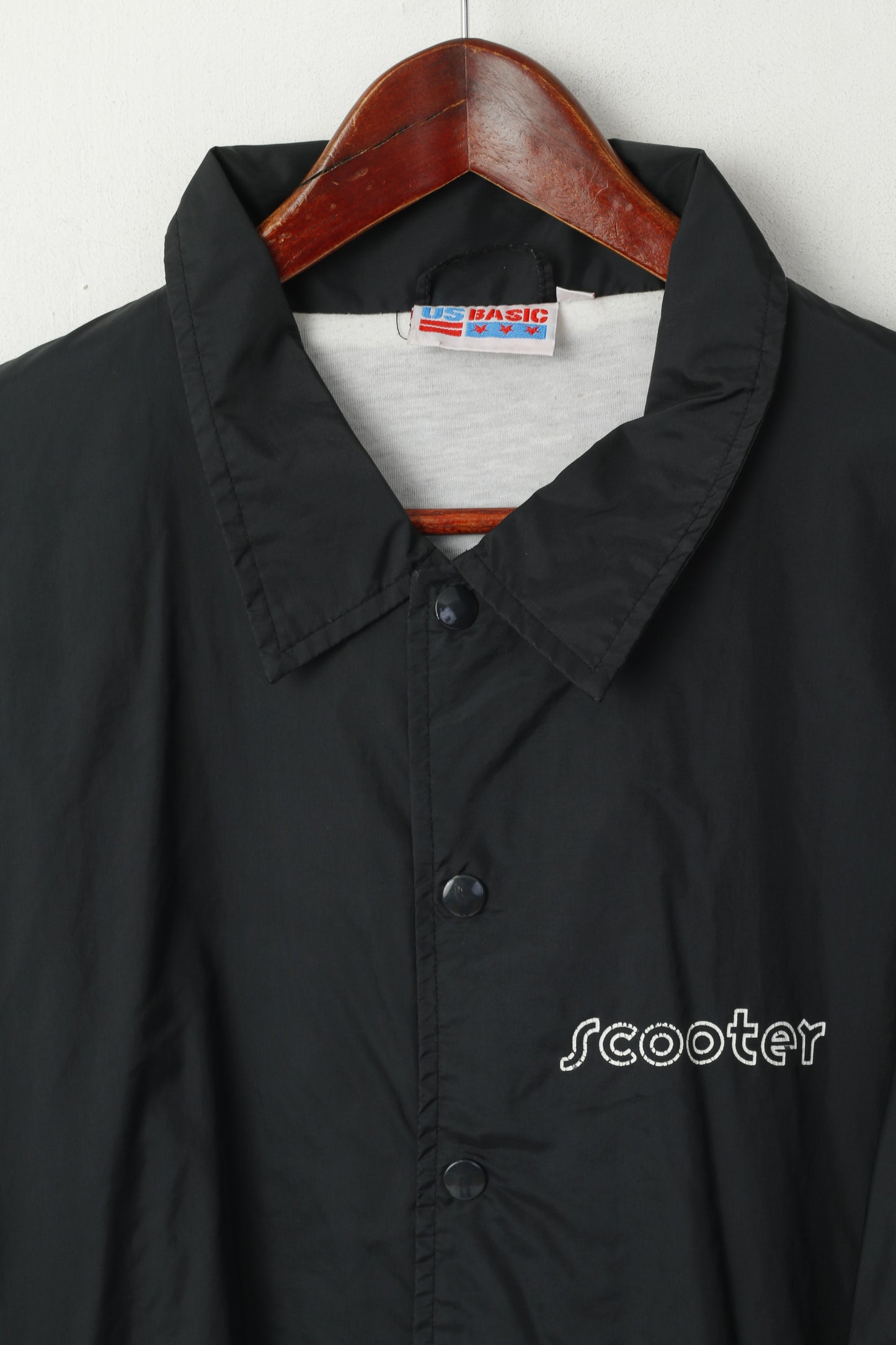 US Basic Men XL Jacket Black Scooter Lightweight Nylon Waterproof Snaps Top