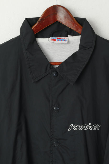 US Basic Men XL Jacket Black Scooter Lightweight Nylon Waterproof Snaps Top