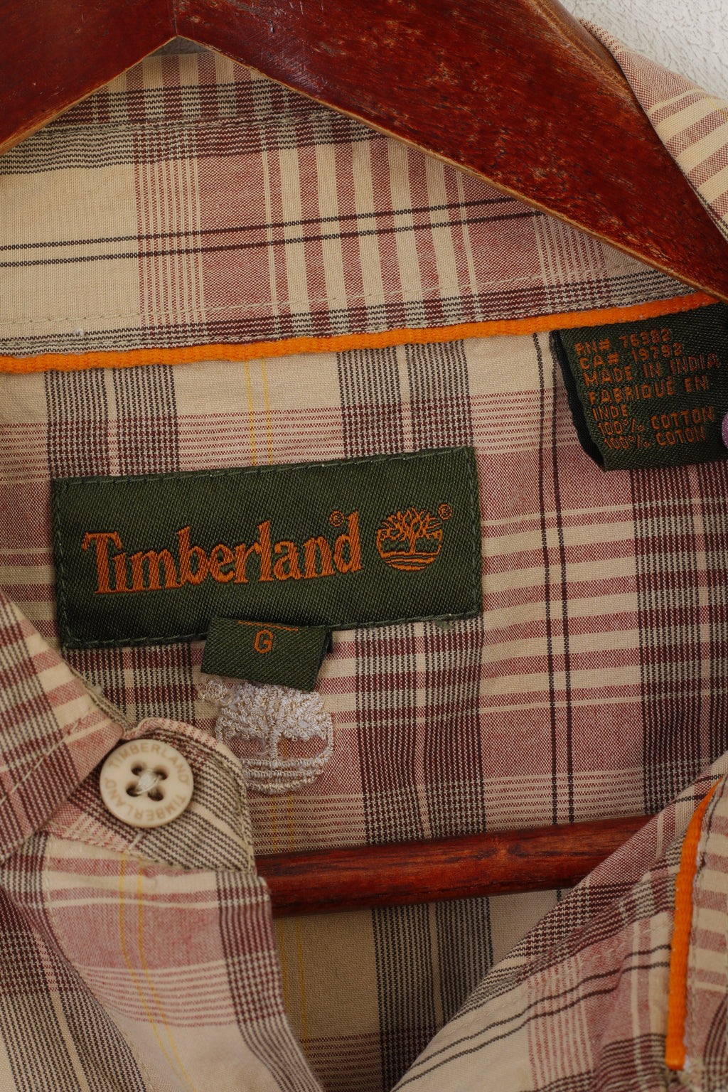 Timberland Men L Casual Shirt Brown Check Cotton Long Sleeve Vintage Outdoor Top