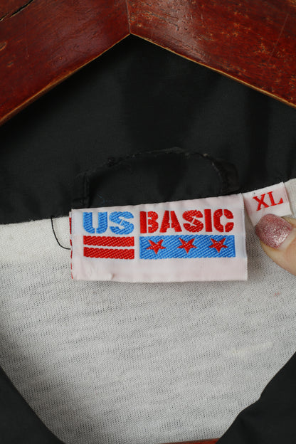 US Basic Hommes XL Veste Noir Scooter Léger Nylon Imperméable Boutons-pression Haut
