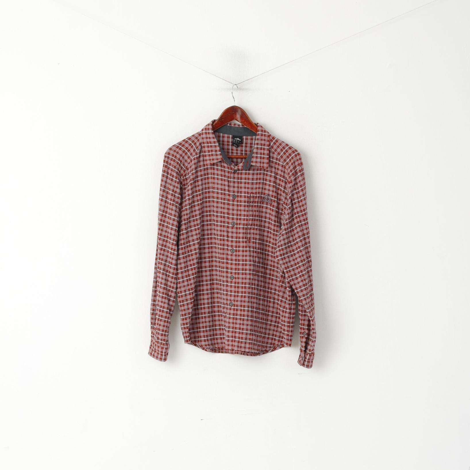 Camicia casual Adidas da uomo M. Top a maniche lunghe con bottoni dettagliati a quadretti rossi per esterni