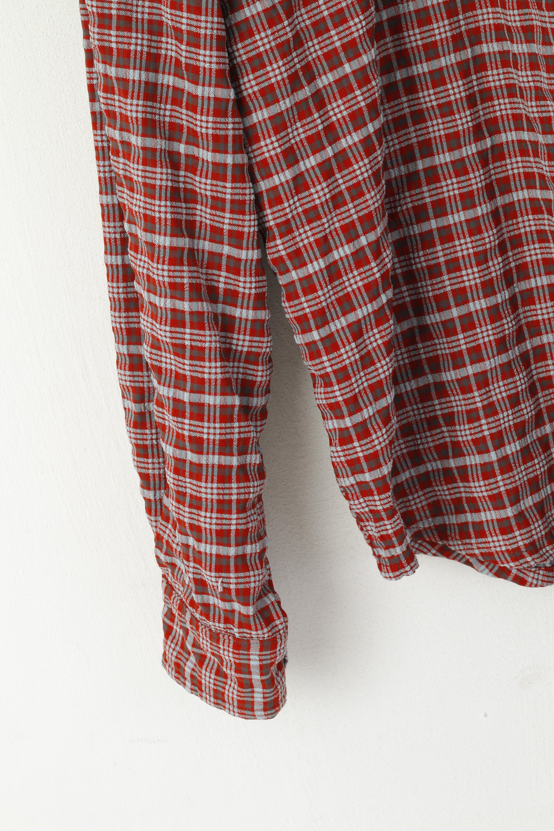 Camicia casual Adidas da uomo M. Top a maniche lunghe con bottoni dettagliati a quadretti rossi per esterni