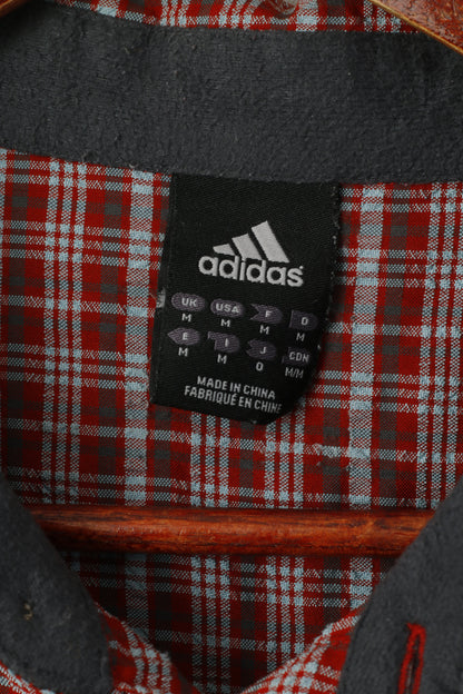 Adidas Men M Casual Shirt Red Outdoor Checkered Detailed Buttons Long Sleeve Top