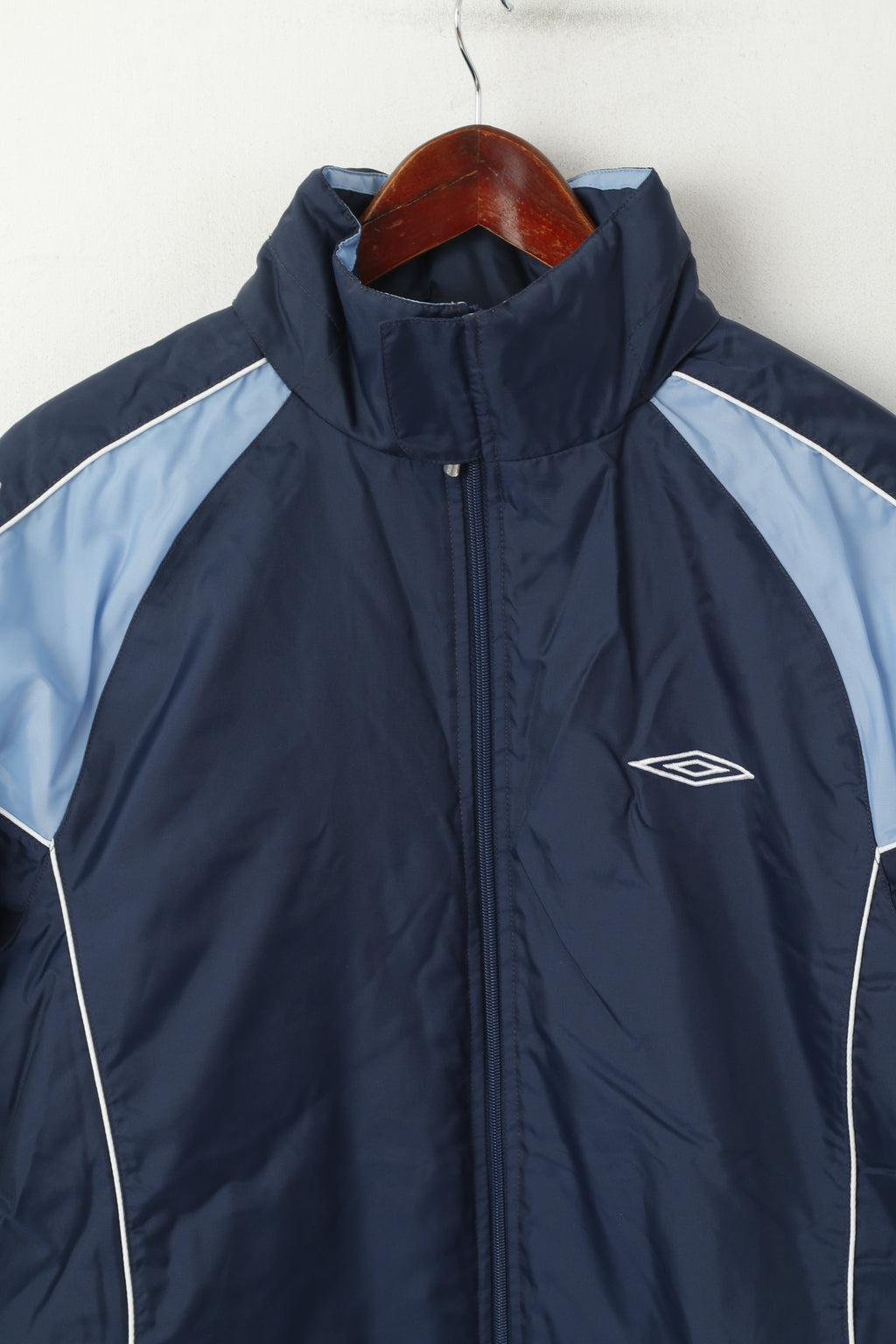 Umbro Veste Homme Bleu Vintage Nylon Imperméable Légèrement Rembourré Capuche Cachée Haut