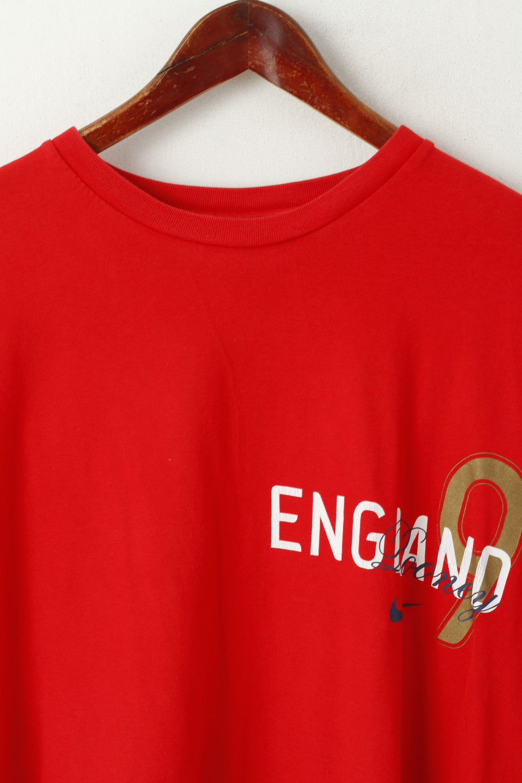 Maglia Nike da uomo XL in cotone rosso Inghilterra n. 9 Rooney Football Vintage Top