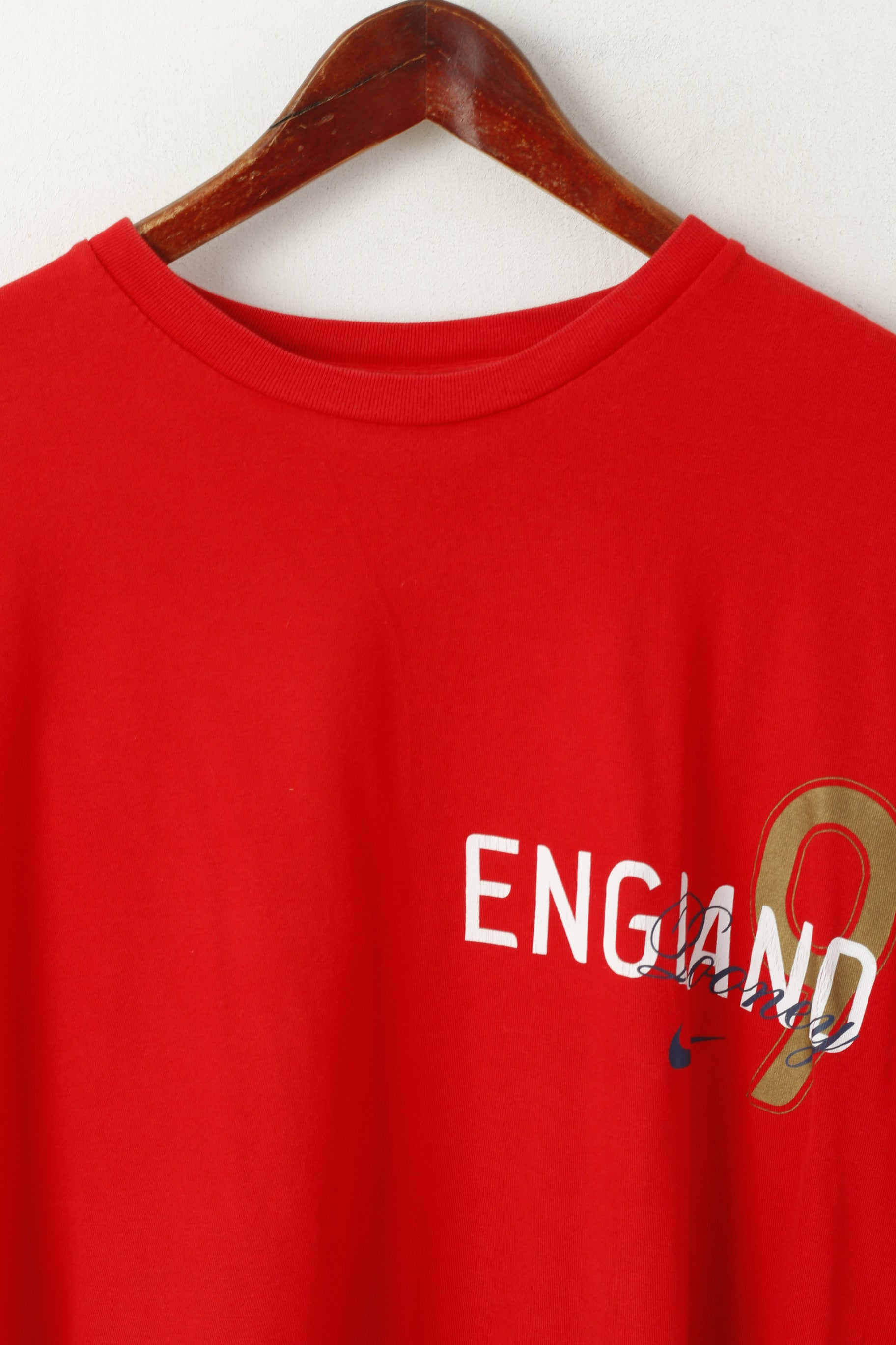 Maglia Nike da uomo XL in cotone rosso Inghilterra n. 9 Rooney Football Vintage Top