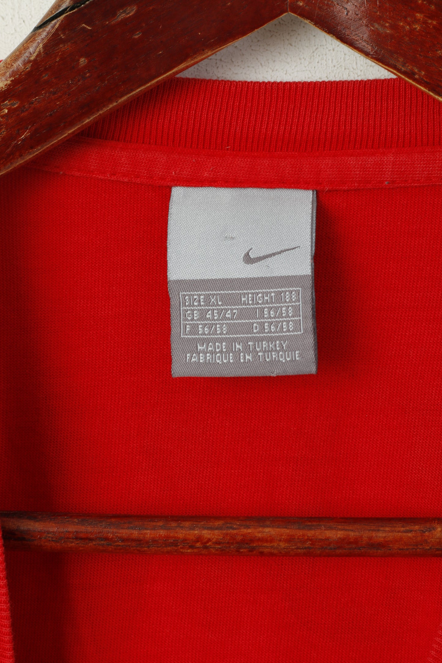 Nike Homme XL Chemise Rouge Coton Angleterre #9 Rooney Football Vintage Top