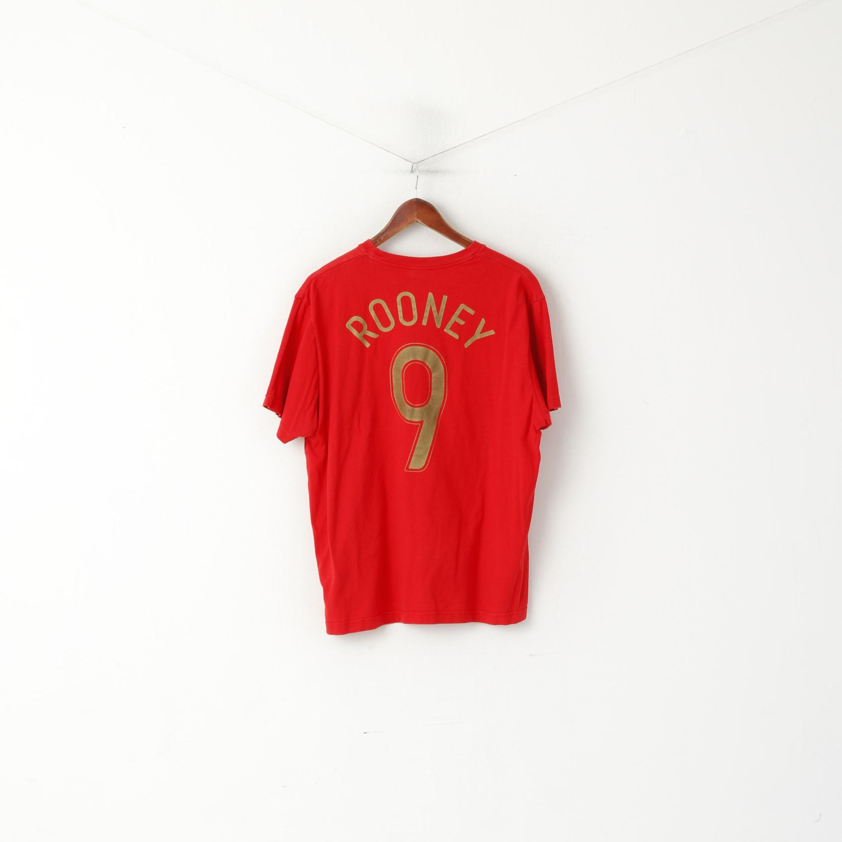 Maglia Nike da uomo XL in cotone rosso Inghilterra n. 9 Rooney Football Vintage Top