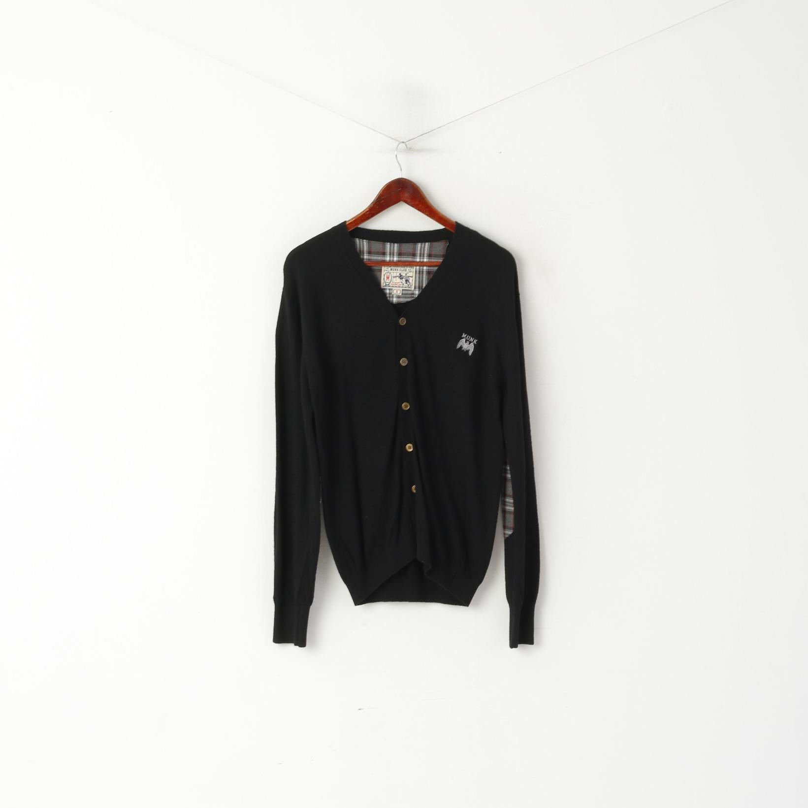 Munk Club Men S Cardigan Black Wool Nylon Blend Rugby Sport Patches Sweater