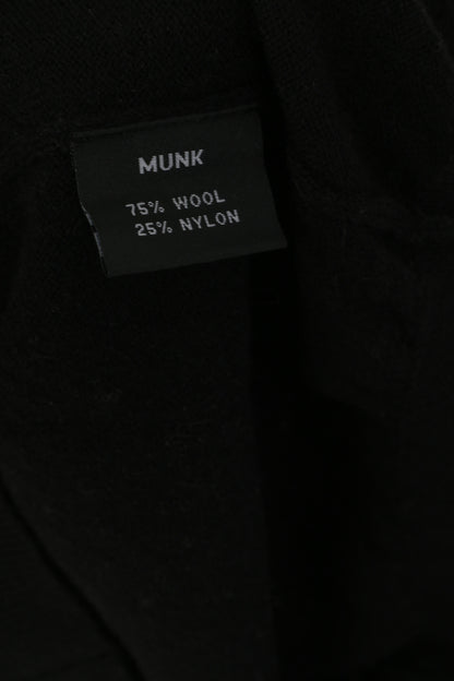 Munk Club Men S Cardigan Black Wool Nylon Blend Rugby Sport Patches Sweater