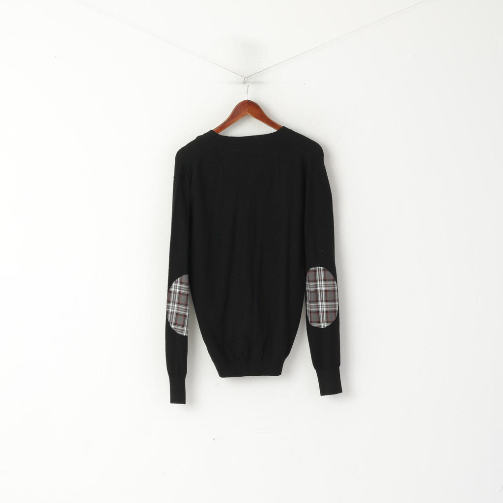 Munk Club Men S Cardigan Black Wool Nylon Blend Rugby Sport Patches Sweater