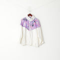 vintage Femmes L Veste vintage 80s Brillant Crème Rose Motif Full Zipper Bomber Top