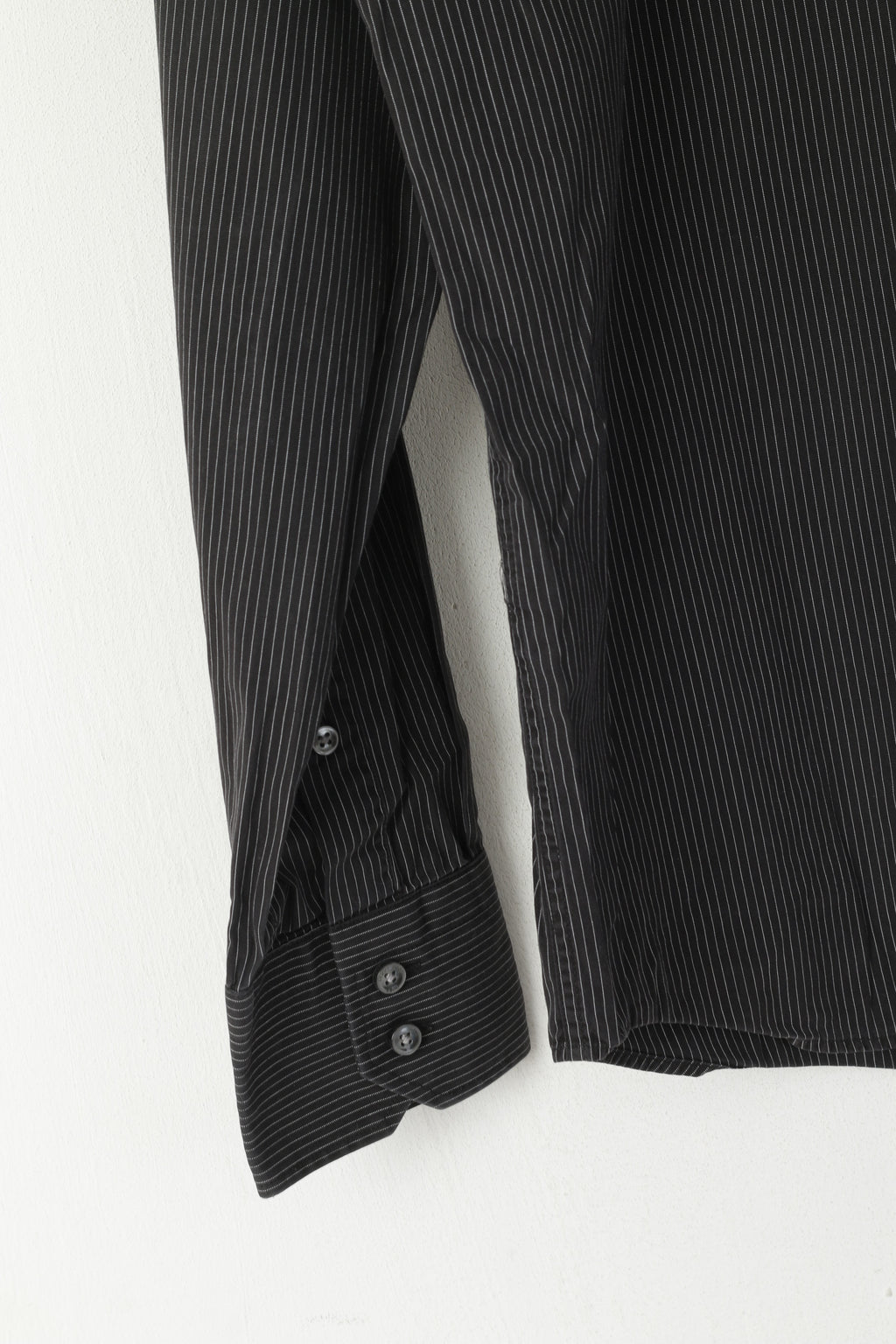 Hugo Boss Men S 40 Casual Shirt Black Striped Cotton Regular Fit Long Sleeve Top