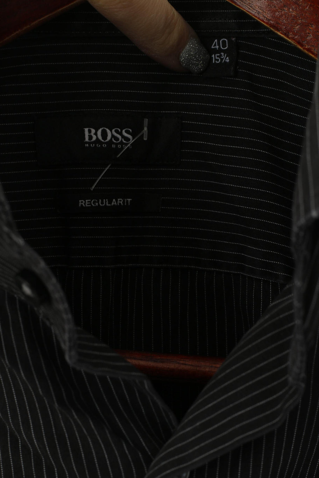Hugo Boss Men S 40 Casual Shirt Black Striped Cotton Regular Fit Long Sleeve Top