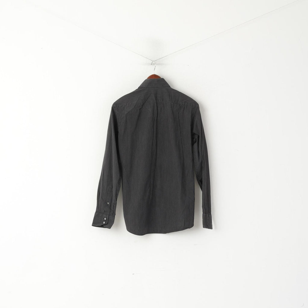 Hugo Boss Men S 40 Casual Shirt Black Striped Cotton Regular Fit Long Sleeve Top